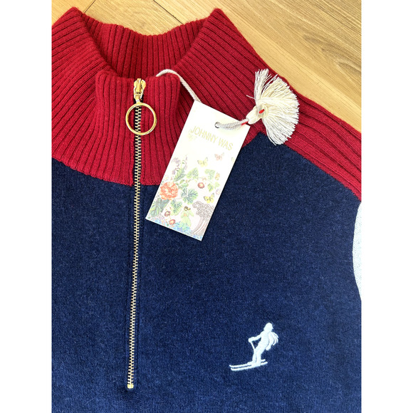 Johnny Was Ski Quarter Zip Sweater Wool Cashmere Embroidered Pullover Size S NWT - Picture 3 of 11